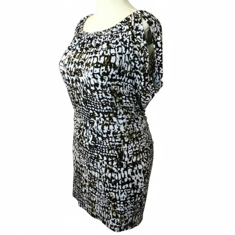 Calvin Klein Black White Gold Midi Shift Dress Size 4 Fits Like Small/Medium